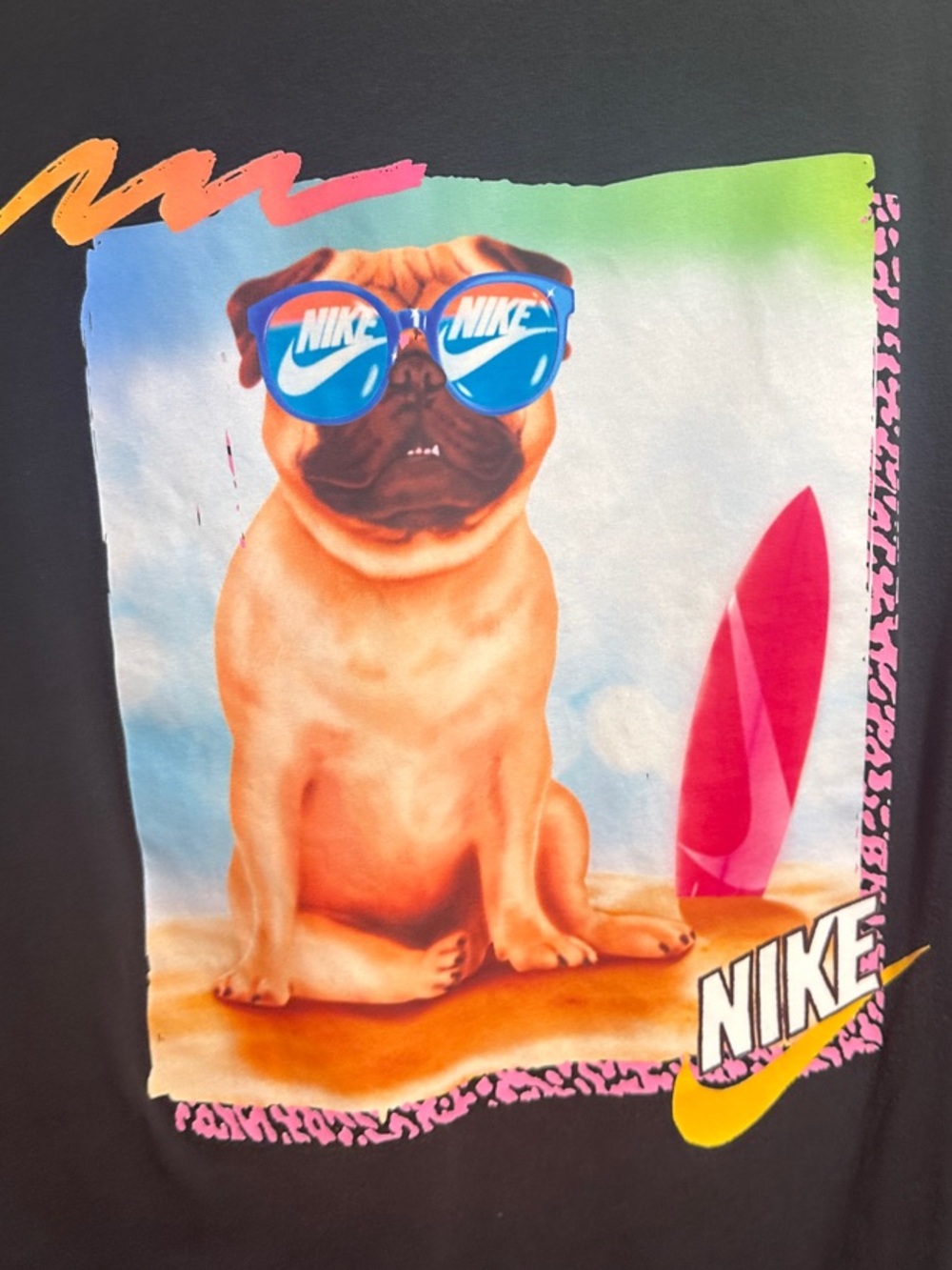 Nike Black Tee with Colorful Pug Graphic and Blue Sunglasses (on back)Size XXL